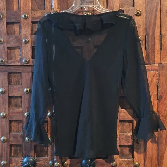 Black Ruffled Sequin-Detail Women's Top - Picture 7 of 7